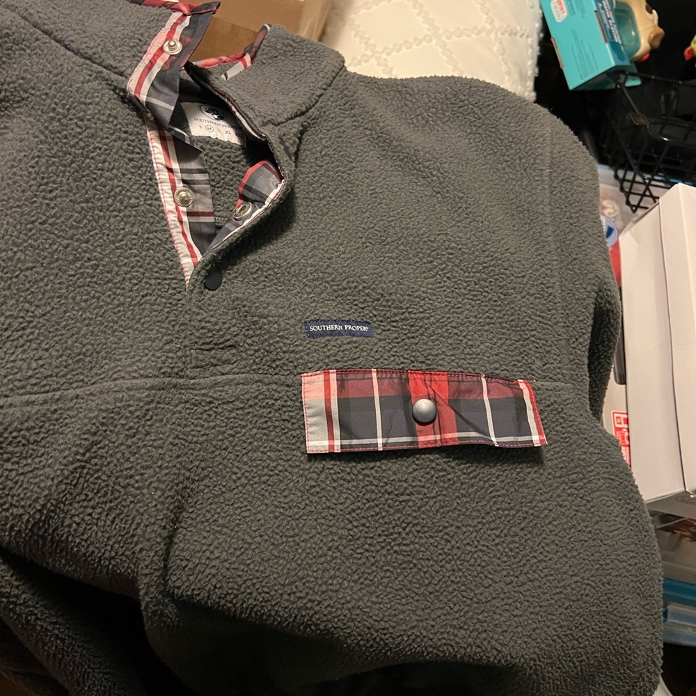 Southern Proper Dark Green Fleece with Plaid Accent